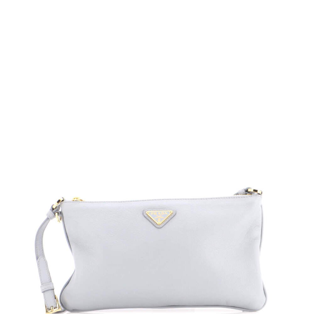 Prada Zip Flat Pouch Shoulder Bag Leather